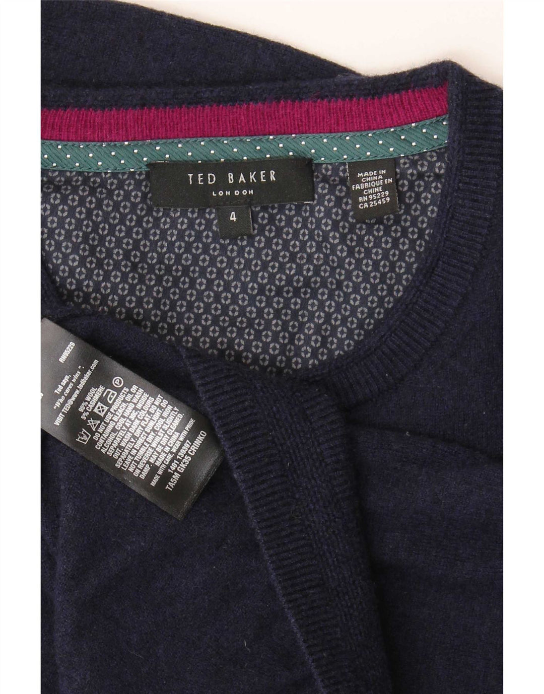Maglione maglione girocollo da uomo Ted Baker taglia 4 grande lana blu navy