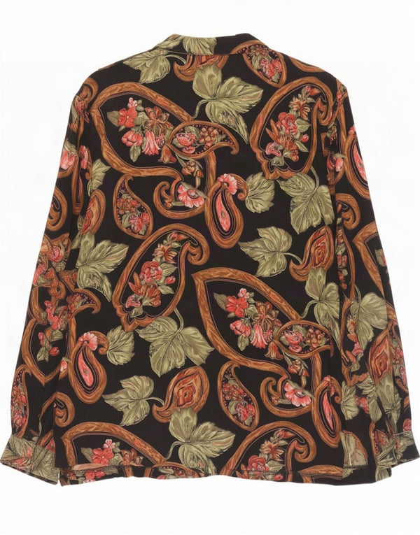 Camicetta camicia vintage da donna UK 16 grande viscosa floreale multicolore