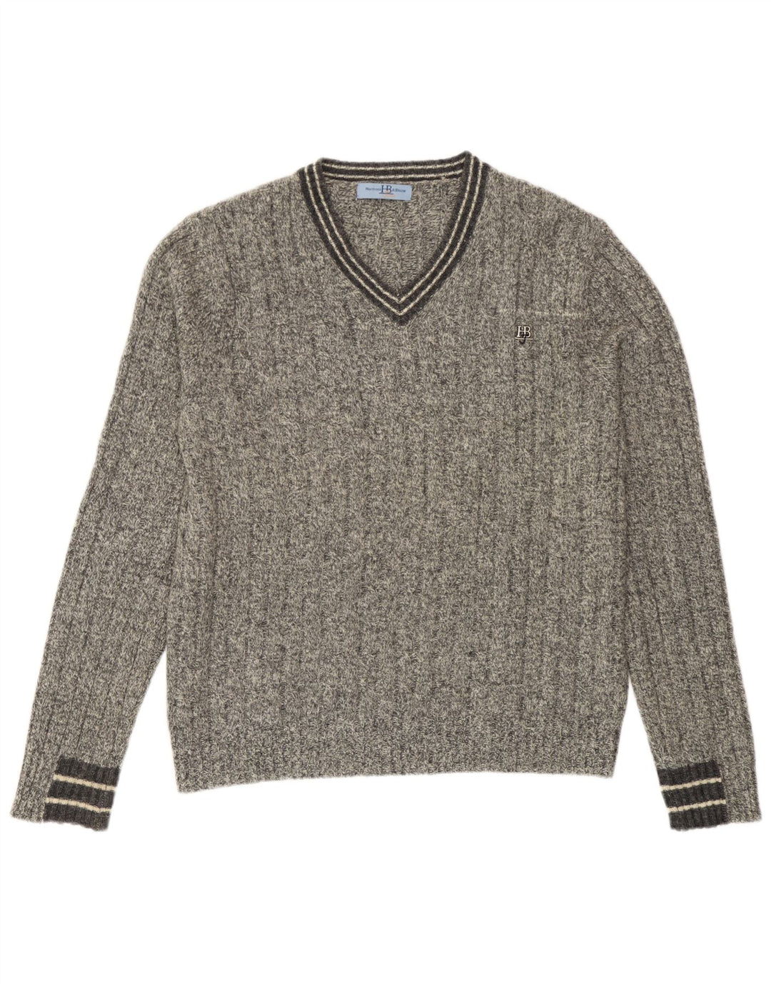 Maglione da uomo con scollo a V Harmont & Blaine in lana d'agnello screziata grigia piccola