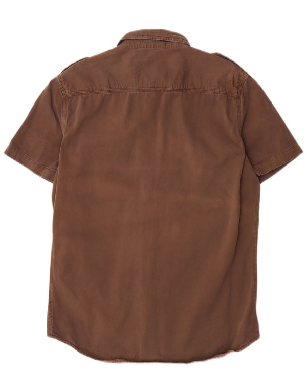 Camicia militare a maniche corte da uomo Superdry Large in cotone marrone militare