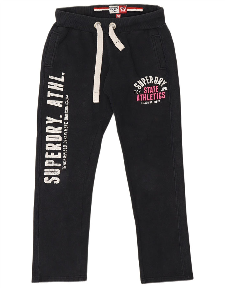 Pantaloni da tuta con grafica da donna Superdry UK 14 cotone medio nero