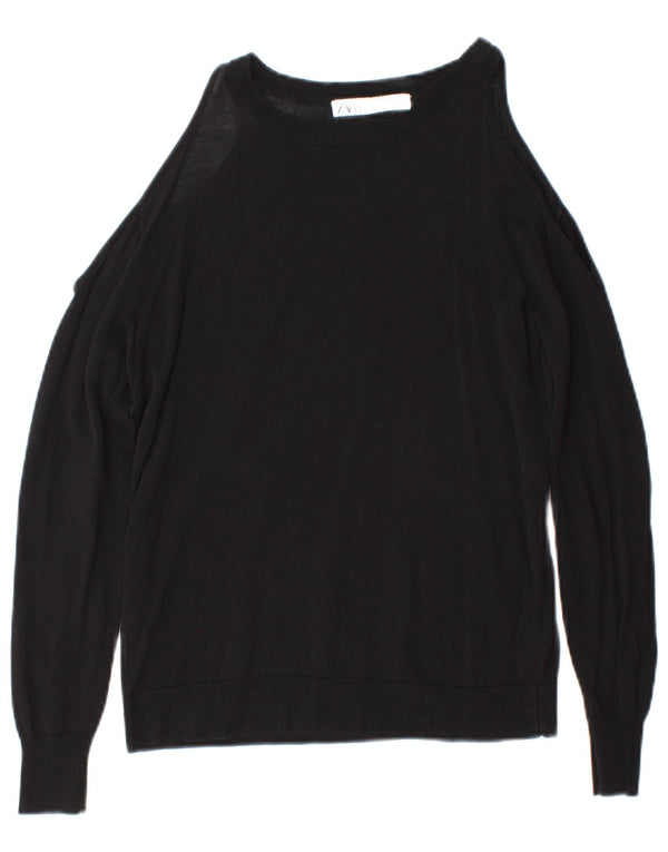 Maglione maglione con scollo a barca da donna Zara UK 12 cotone nero medio