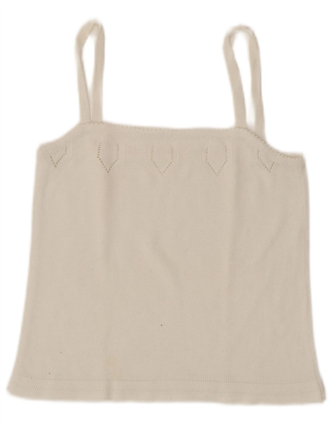 Top corto in maglia vintage da donna UK 4 XS bianco