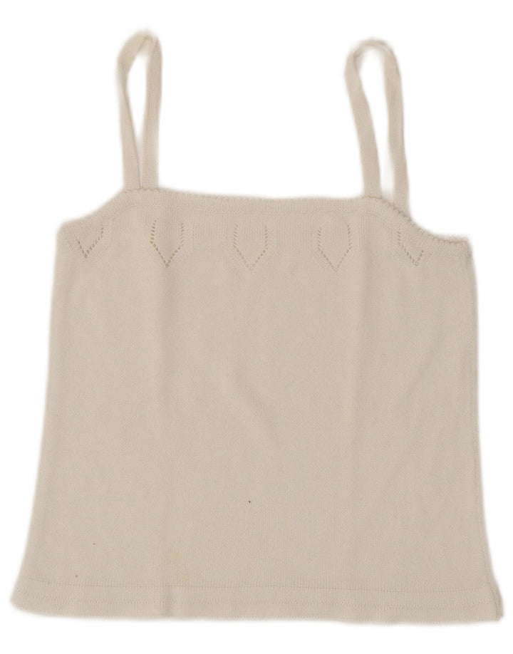 Top corto in maglia vintage da donna UK 4 XS bianco