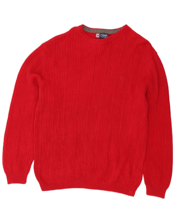 Chaps Uomo Maglione Girocollo Maglione Grande Cotone Rosso