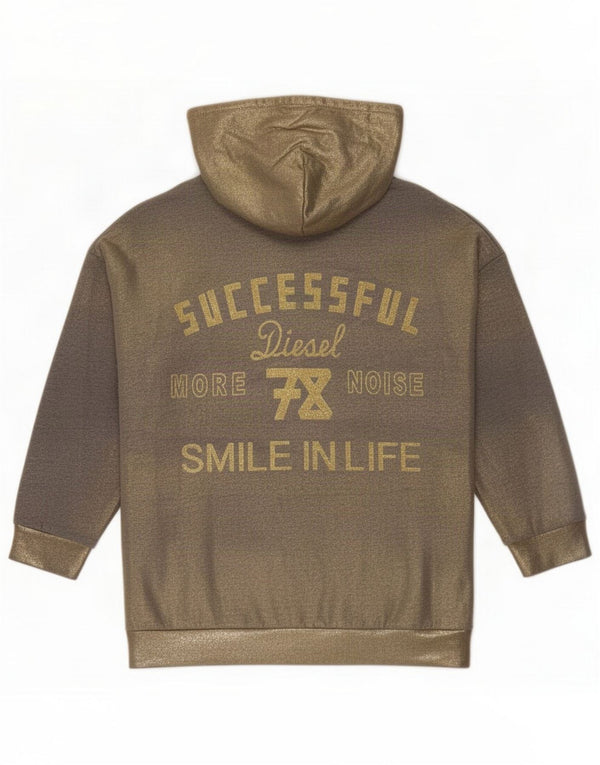 Diesel Felpa con cappuccio e zip grafica da donna UK 10 Small Grey Colourblock