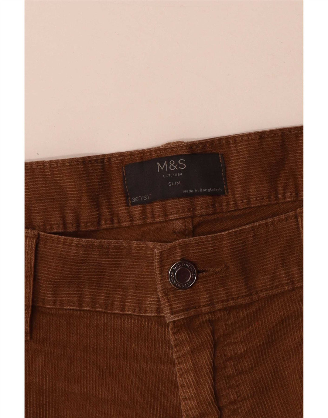 Pantaloncini di velluto a coste slim da uomo Marks & Spencer W36 grandi marroni