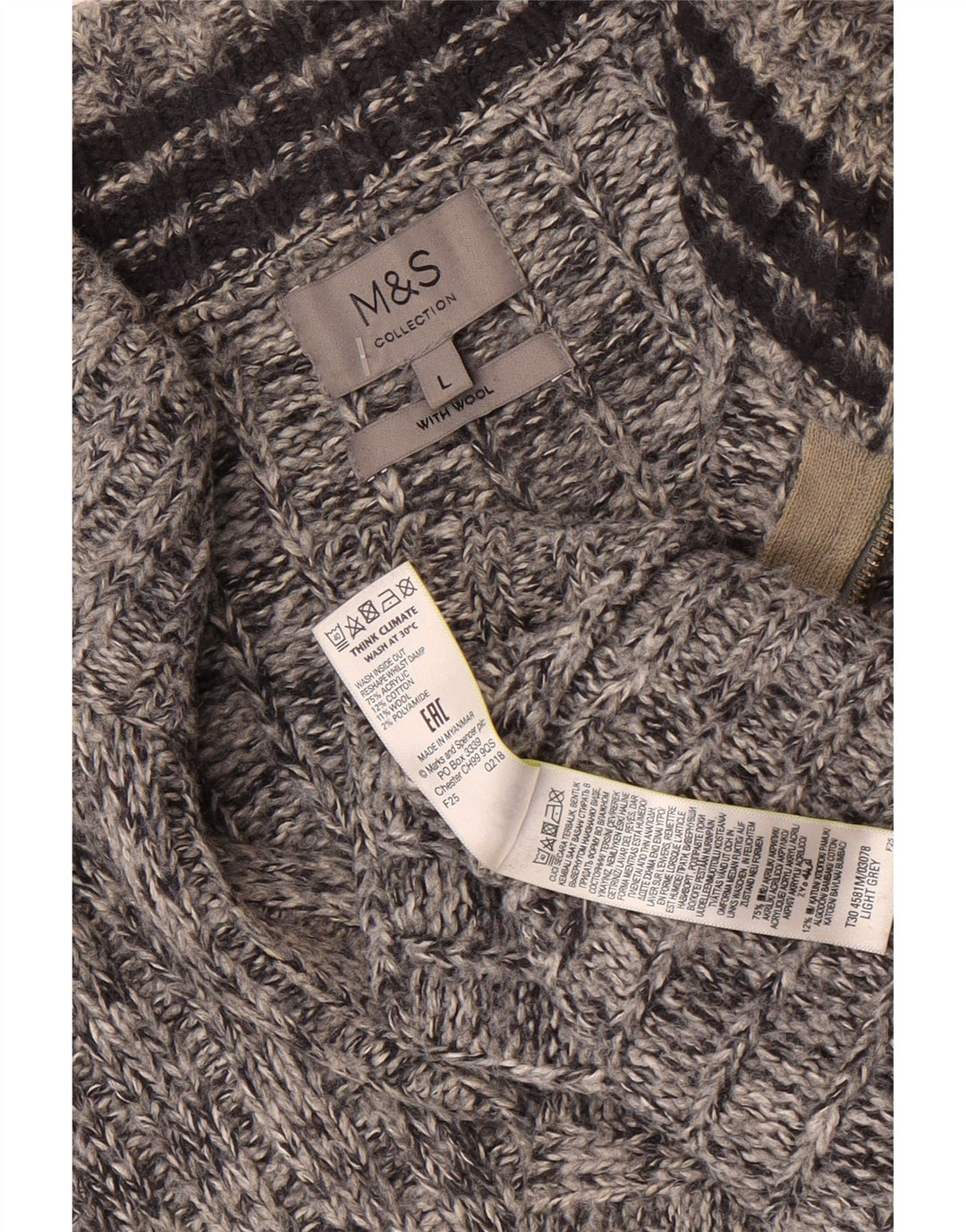 Maglione da donna Marks & Spencer con zip e collo UK 16 grande grigio screziato