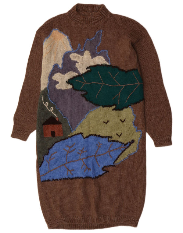 Abito in maglione grafico da donna vintage UK 12 Marrone medio Novità