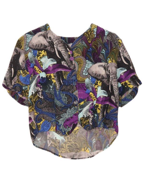 Camicetta camicia vintage da donna UK 12 Viscosa Paisley multicolore media