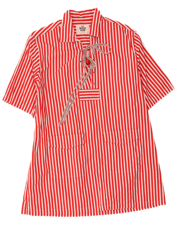 Abito a trapezio vintage da donna UK 14 cotone gessato rosso medio
