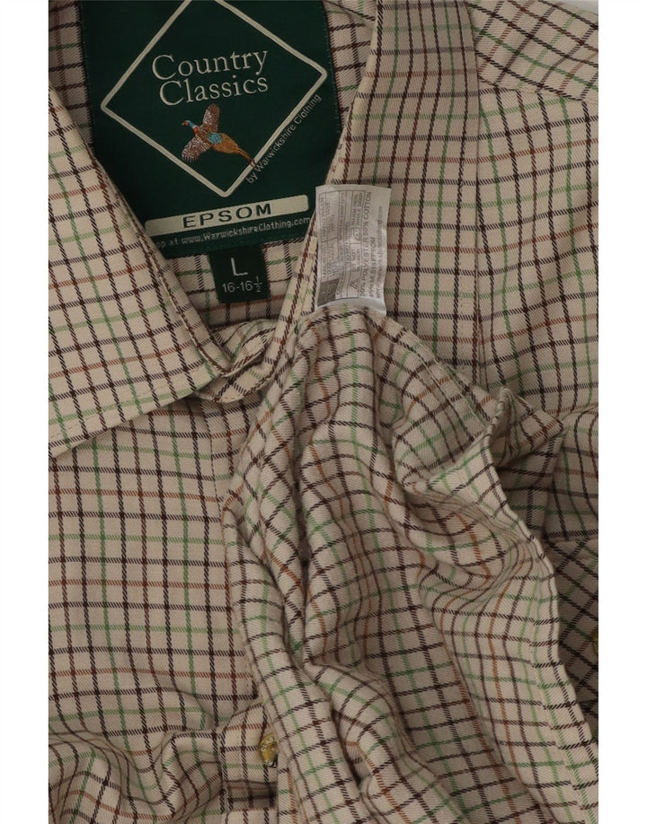 Camicia da uomo vintage taglia 16 1/2 grande poliestere a quadri beige