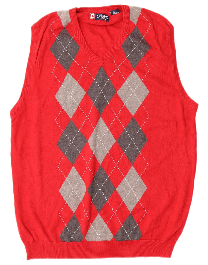 CHAPS Mens Vest Tank Top Large Red Argyle/Diamond Cotton