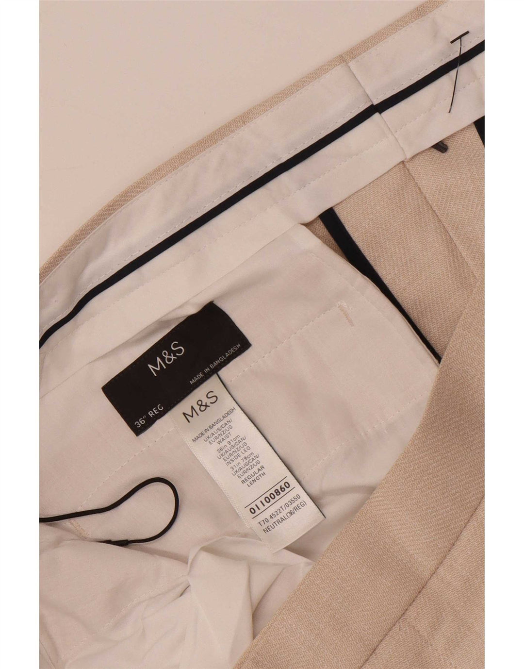 Pantaloni chino affusolati da uomo Marks & Spencer W36 L30 poliestere beige