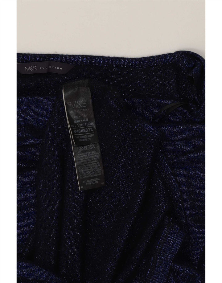 Top lungo da donna Marks & Spencer manica 3/4 UK 16 grande viscosa blu