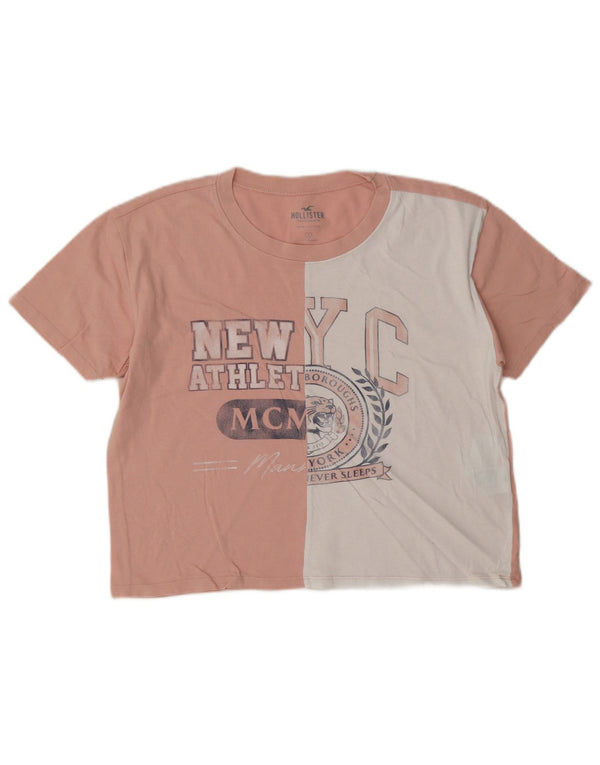 T-shirt corta con grafica Hollister da donna UK 10 Small Pink Colourblock