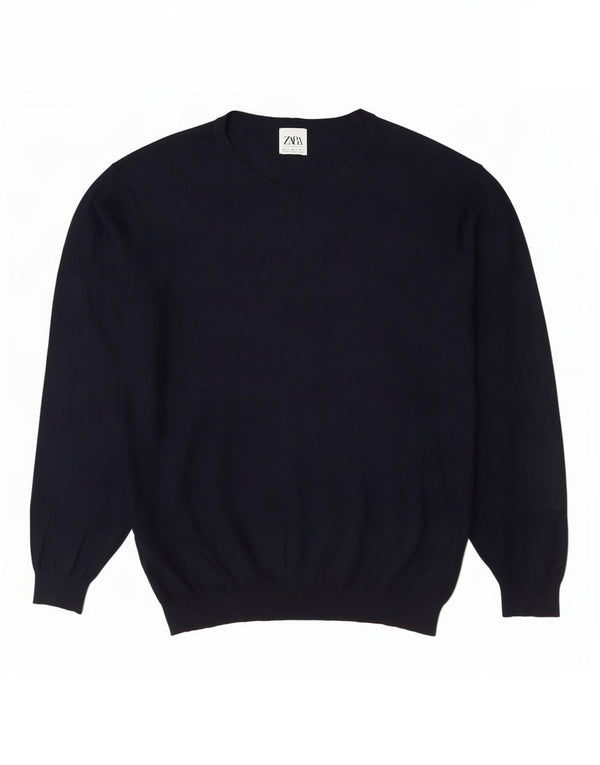 Maglione Zara da uomo con scollo a V grande blu navy