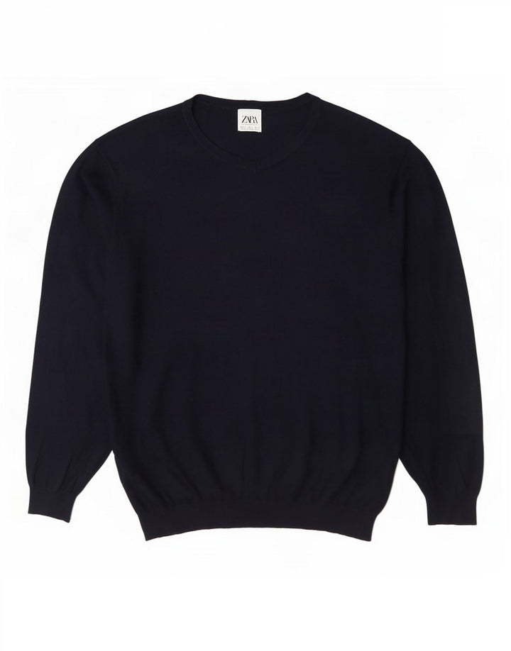 Maglione Zara da uomo con scollo a V grande blu navy