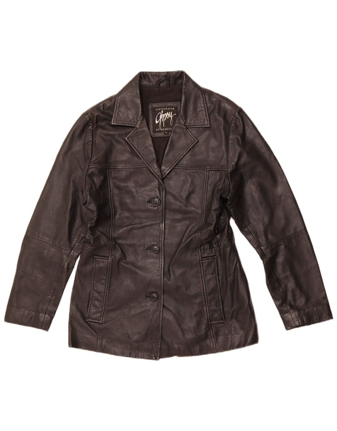 Giacca in pelle da donna GIPSY BY MAURITIUS UK 14 Grande pelle nera