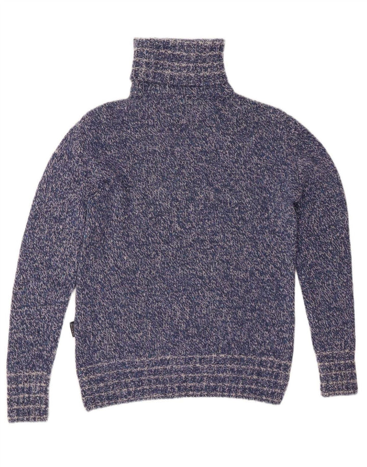 WOOLRICH Womens Roll Neck Jumper Sweater UK 16 Large Navy Blue Flecked