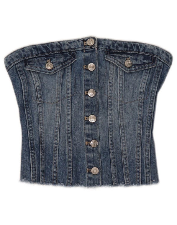 Top a corsetto in denim da donna Zara UK 4 XS blu cotone