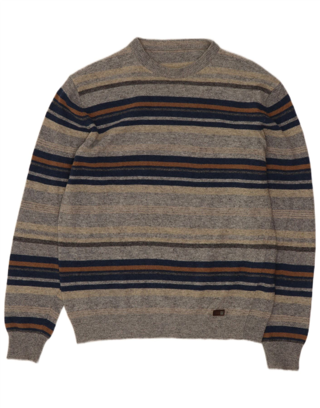 Maglione girocollo da uomo vintage in lana vergine a righe piccole grigie
