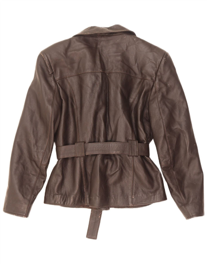 Giacca in pelle vintage da donna UK 10 piccola marrone