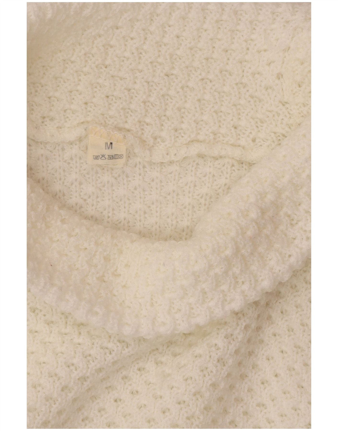 Maglione maglione oversize da donna VINTAGE con collo alto UK 14 bianco medio