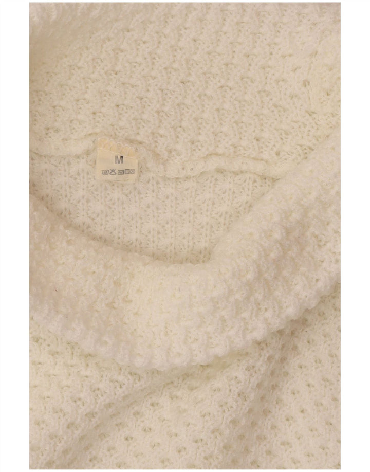 Maglione maglione oversize da donna VINTAGE con collo alto UK 14 bianco medio