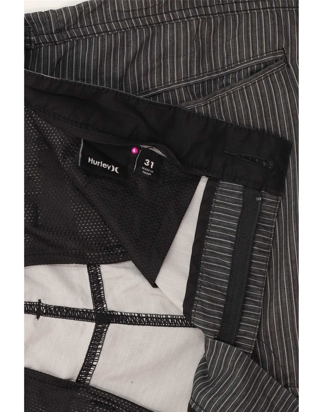 Pantaloncini chino da uomo Hurley W31 in poliestere a righe grigio medio