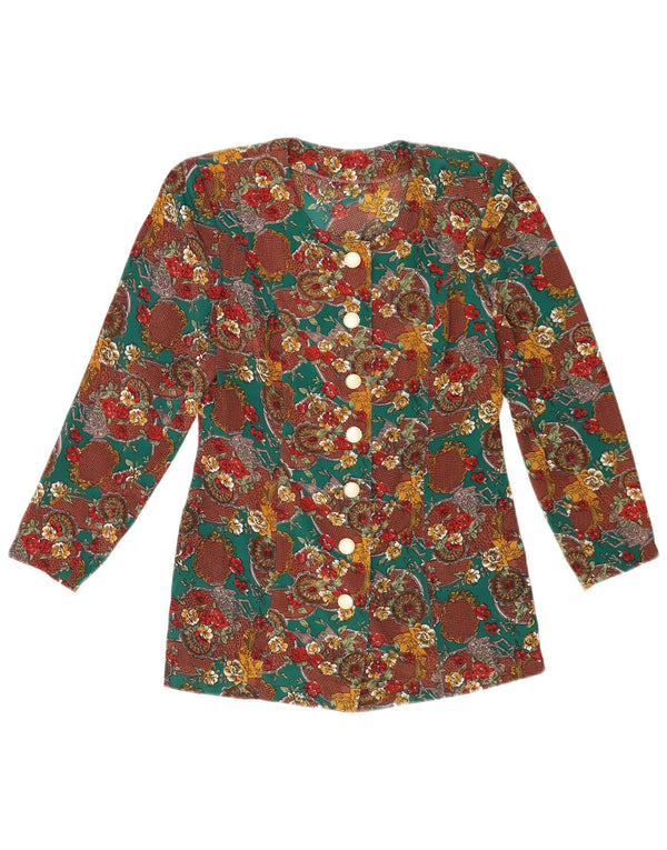 Camicetta camicia vintage da donna UK 10 piccolo floreale multicolore