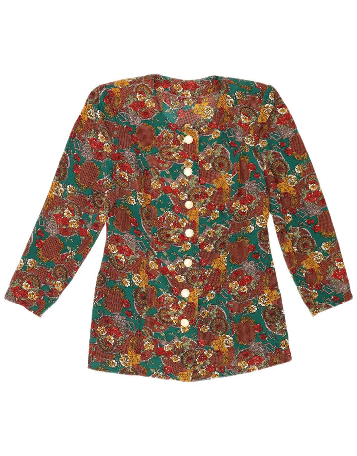 Camicetta camicia vintage da donna UK 10 piccolo floreale multicolore
