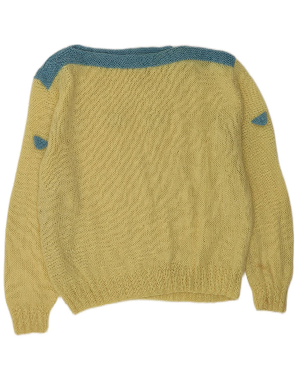 Maglione maglione vintage da donna con scollo a barca UK 18 XL color block giallo