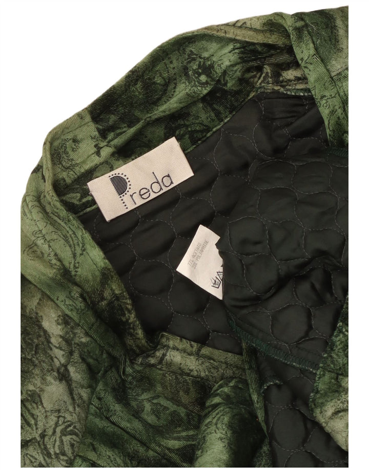 Giacca blazer trapuntata vintage da donna a 3 bottoni UK 16 grande verde floreale