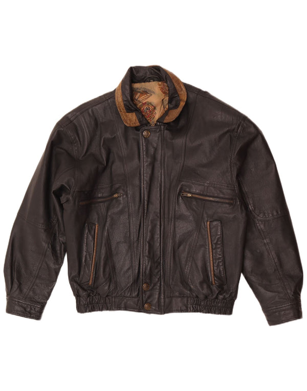 Giubbotto bomber in pelle da uomo C&A EU 48 medio nero