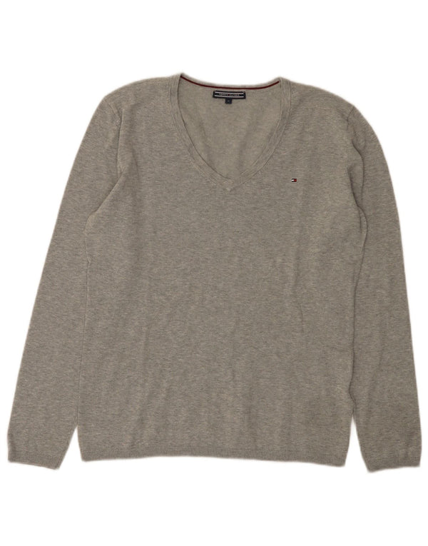 Maglione maglione con scollo a V da donna Tommy Hilfiger UK 14 Cotone grigio medio