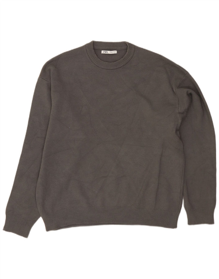 Maglione Zara da uomo girocollo piccolo in viscosa grigia