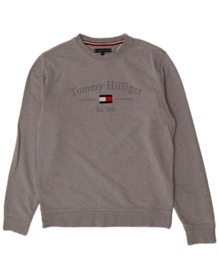 Felpa grafica da uomo Tommy Hilfiger Maglione XL Cotone grigio