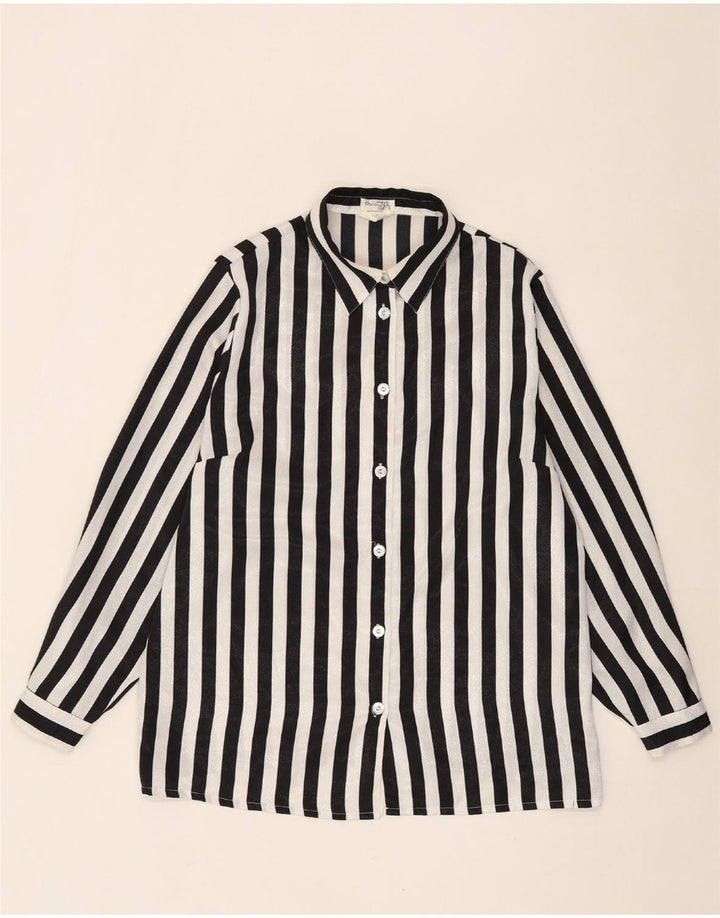 VINTAGE Womens Shirt Blouse IT 44/46 Large Black Striped Polyester Vintage Vintage and Second-Hand Vintage from Messina Hembry 