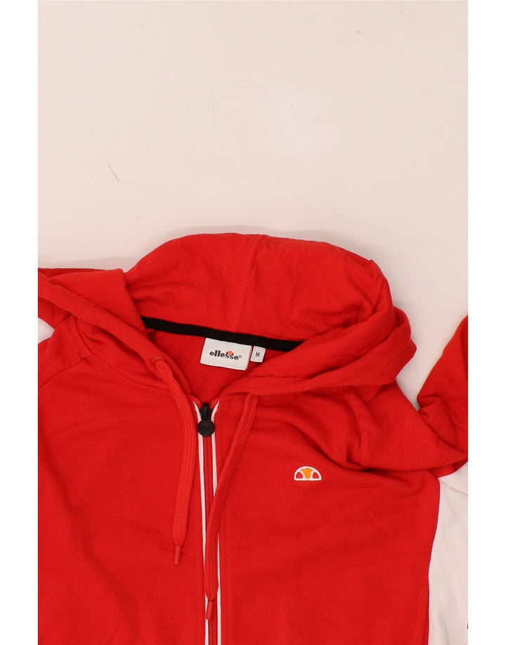 ELLESSE Womens Graphic Zip Hoodie Sweater UK 14 Medium Red Colourblock Vintage Ellesse and Second-Hand Ellesse from Messina Hembry 