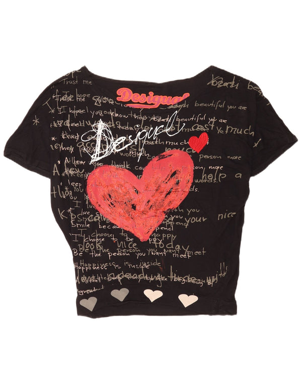 Desigual T-shirt grafica oversize da donna Top UK 14 Medium Black Viscosa