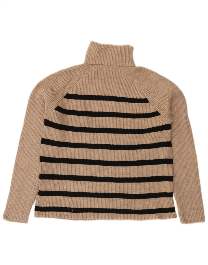 Maglione maglione a collo alto da donna Marks & Spencer UK 12 a righe beige medio