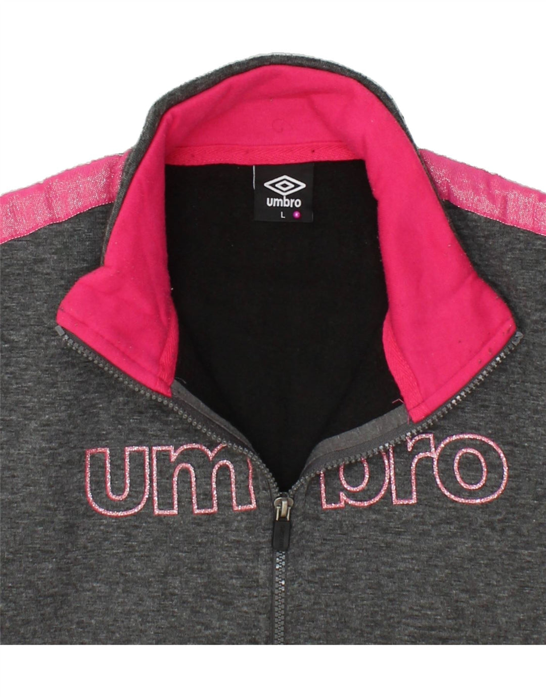 UMBRO Womens Graphic Tracksuit Top Jacket UK 14 Large Grey Cotton Vintage Umbro and Second-Hand Umbro from Messina Hembry 