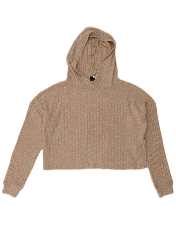Maglione con cappuccio corto da donna Topshop UK 10 piccolo in viscosa beige
