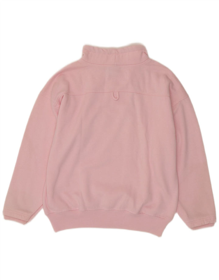 Felpa vintage da donna oversize con collo con zip, maglione, UK 16, grande rosa