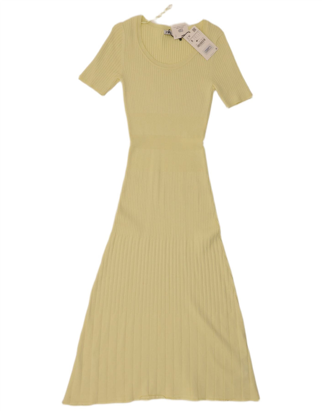 ZARA Abito Maglia Maxi a Maniche Corte da Donna UK 8 Small Giallo Viscosa