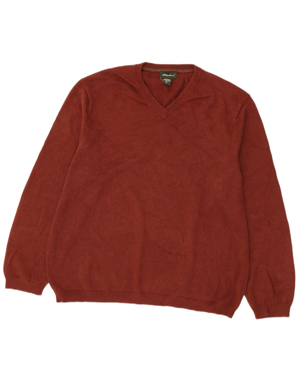 Eddie Bauer Maglione alto da uomo con scollo a V XL in cotone marrone
