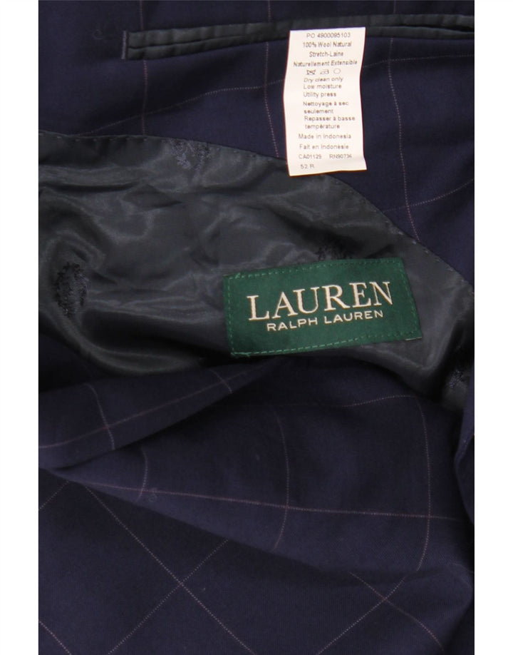 Giacca blazer da uomo a 2 bottoni Ralph Lauren IT 52 grande lana a quadri blu navy