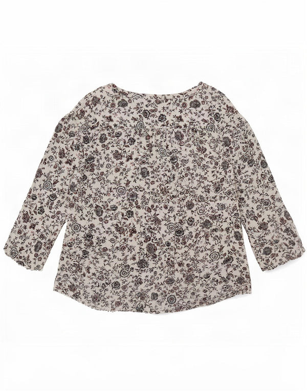 Camicetta da donna con maniche a 3/4 Fat Face Top UK 10 Piccolo cotone floreale bianco