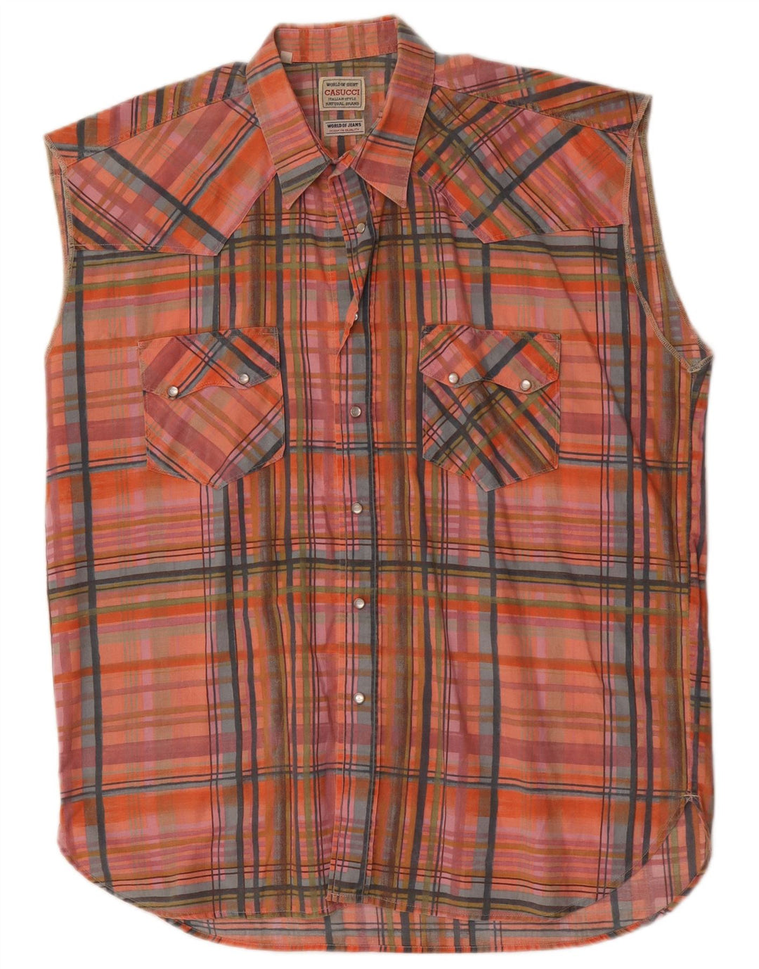 Camicia senza maniche da uomo Casucci XL a quadri multicolore